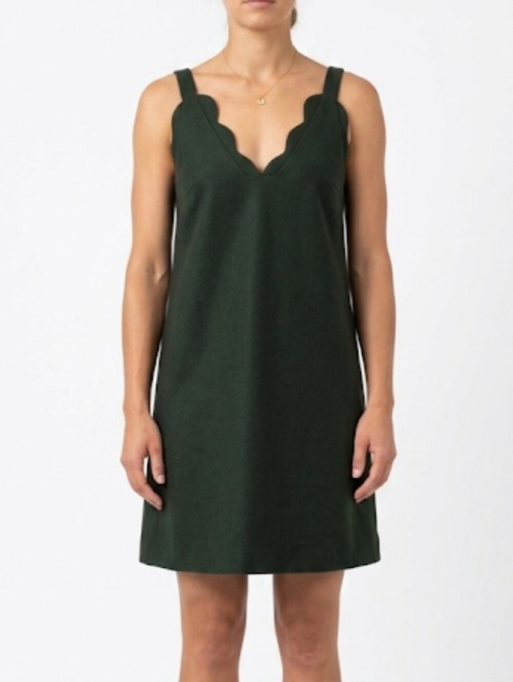 NWT Yune Ho Wool A Line Amelia Dress Olive Green Size 36 (US 2-4) Scalloped